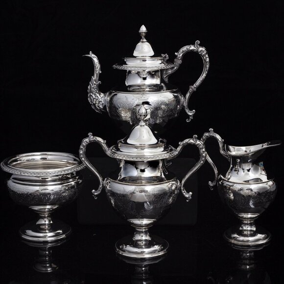 Antique Victorian Silver Plated Tea Set in Rococo Revival Motif - Picture 1 of 11